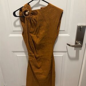 Zara Brown Asymmetrical Ruched Cocktail Dress